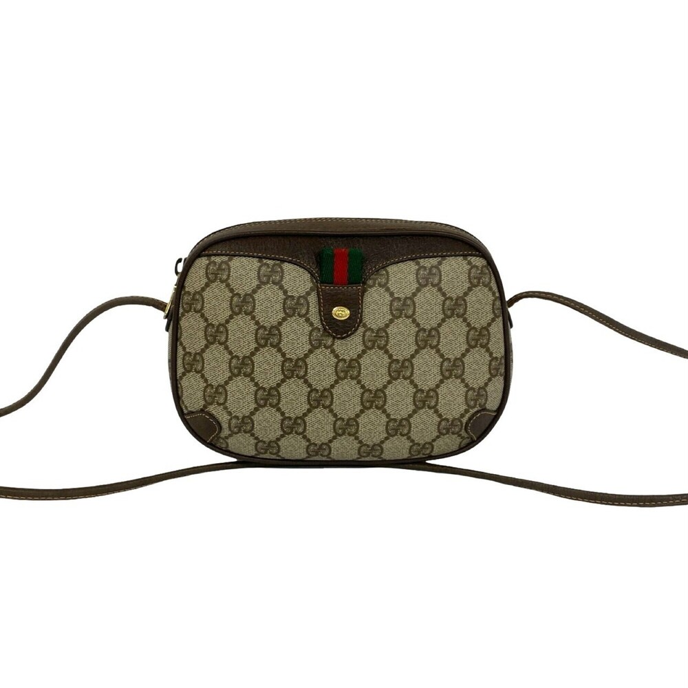 GUCCI Vintage Sherry Line GG Logo Leather Shoulder Bag/Pouch, Brown, 33302